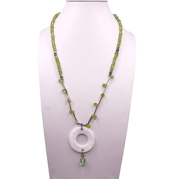 Vintage Sterling Silver and Peridot Brads Necklace 16” - Picture 2 of 6